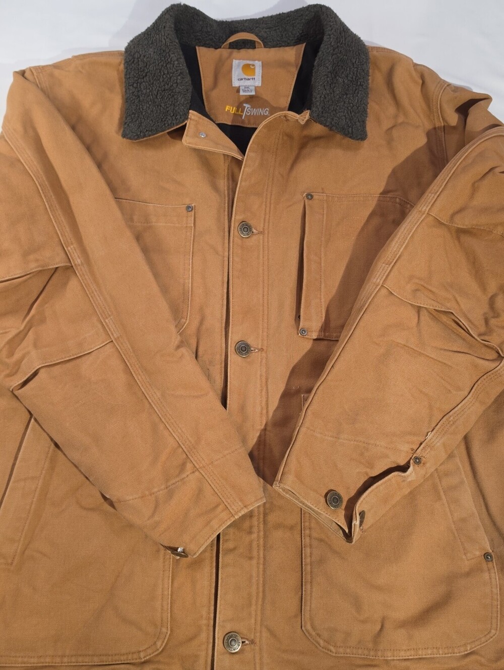 Carhartt Full Swing Chore Coat Black Size Large L Sherpa Collar Heavy Long Work